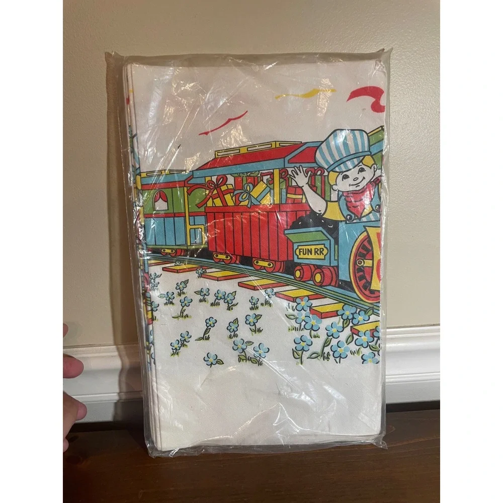 Vintage C.A. Reed Fashion Ware Train Table Cover 52x96 Paper Tablecloth NIP